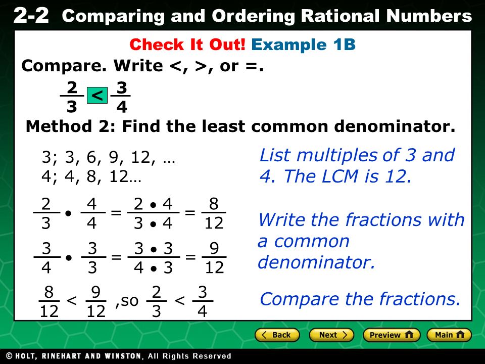 Evaluating Algebraic Expressions 2-2 Comparing and Ordering Rational Numbers Check It Out.