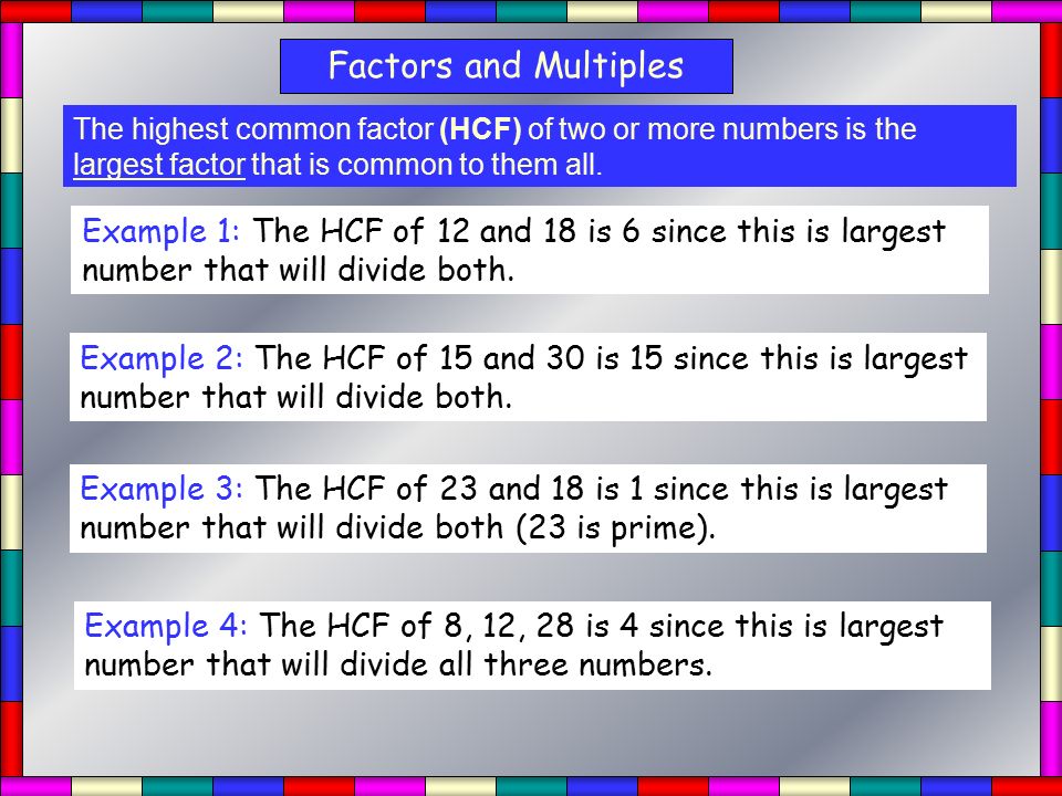 Factors and Multiples Find prime factors of the number in the middle