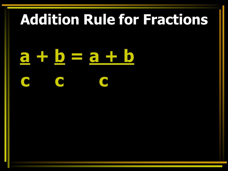 Addition Rule for Fractions a + b = a + b c c c