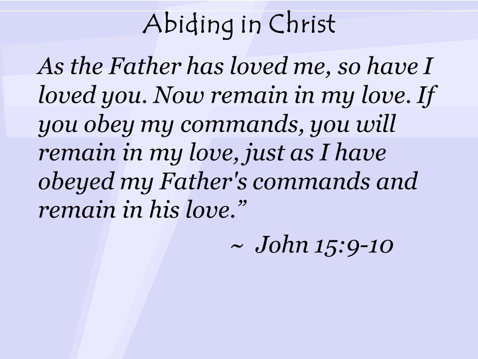 Abiding in Christ As the Father has loved me, so have I loved you.