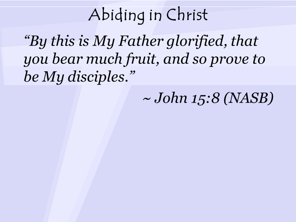 Abiding in Christ By this is My Father glorified, that you bear much fruit, and so prove to be My disciples. ~ John 15:8 (NASB)