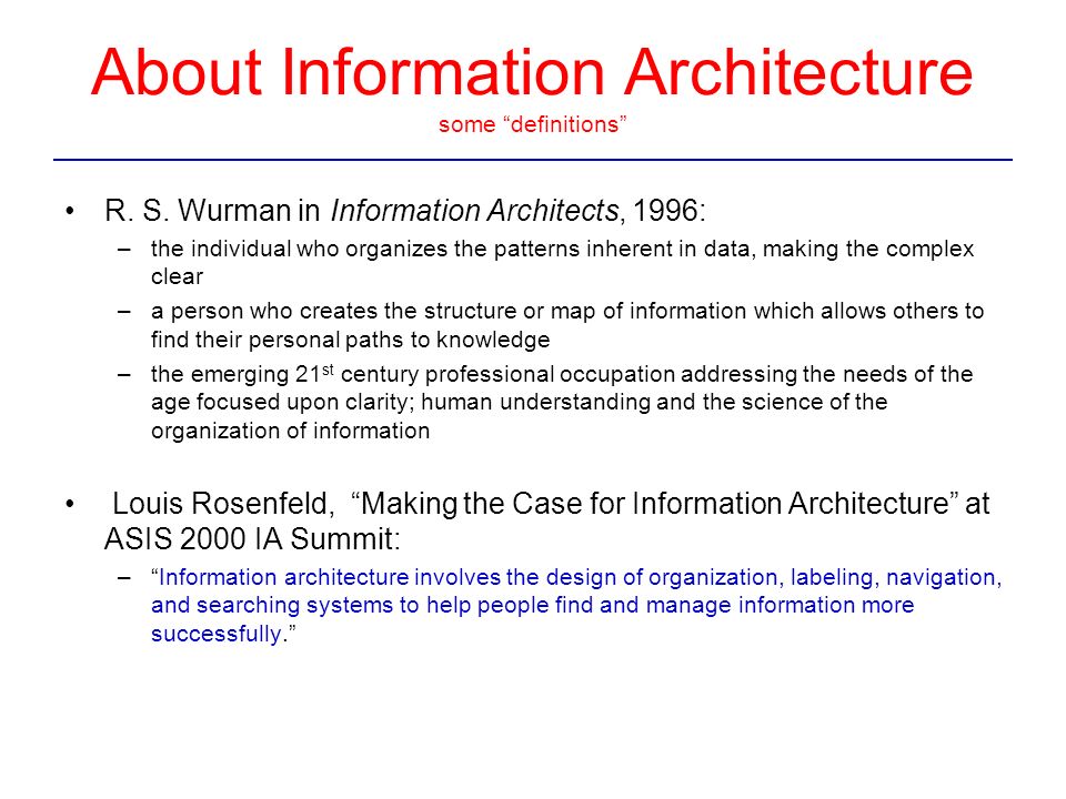 About Information Architecture some definitions R.