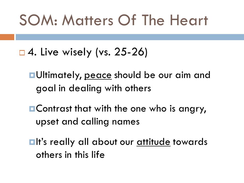 SOM: Matters Of The Heart  4. Live wisely (vs.