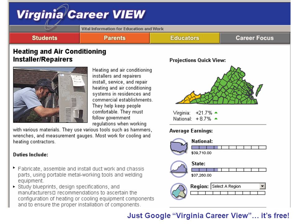 Just Google Virginia Career View … it’s free!