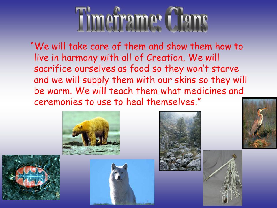 We will take care of them and show them how to live in harmony with all of Creation.