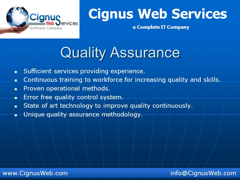Cignus Web Services a Complete IT Company Quality Assurance Sufficient services providing experience.