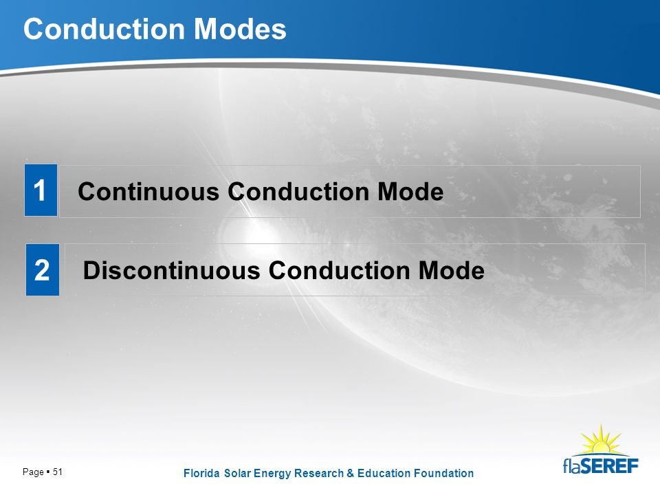 Florida Solar Energy Research & Education Foundation Page  51 Conduction Modes Continuous Conduction Mode Discontinuous Conduction Mode 1 2
