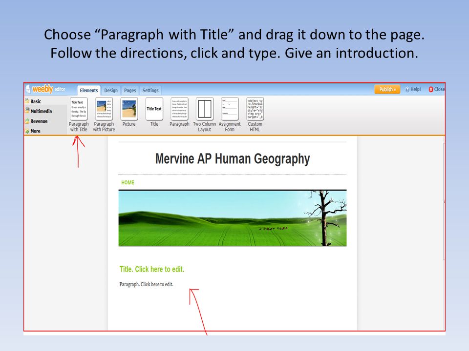 Choose Paragraph with Title and drag it down to the page.