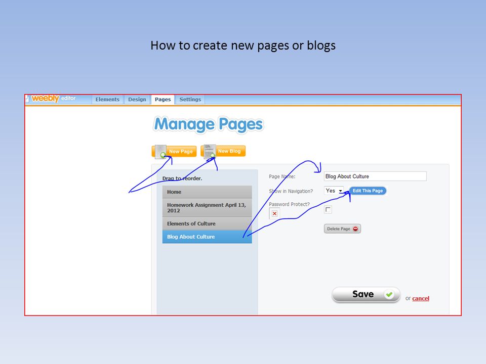How to create new pages or blogs