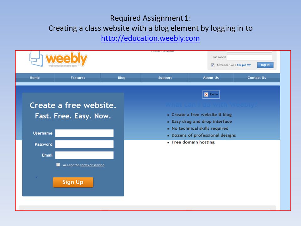 Required Assignment 1: Creating a class website with a blog element by logging in to