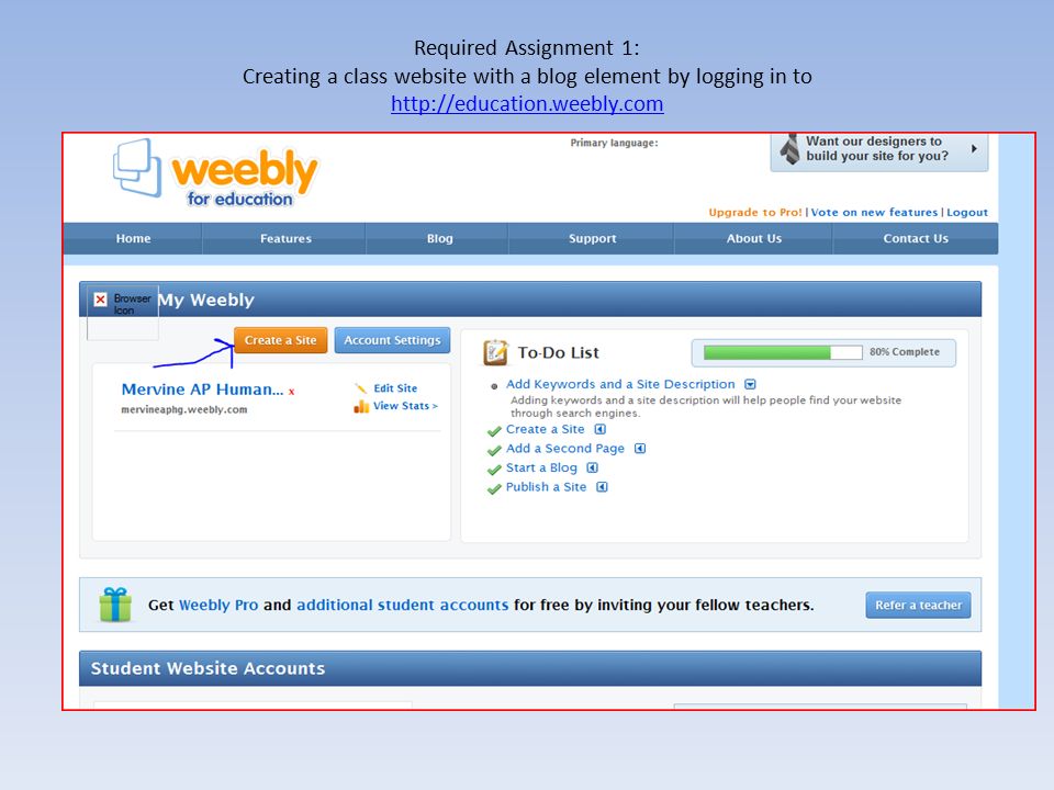 Required Assignment 1: Creating a class website with a blog element by logging in to