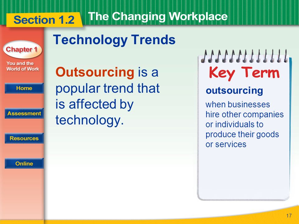 17 Technology Trends Outsourcing is a popular trend that is affected by technology.