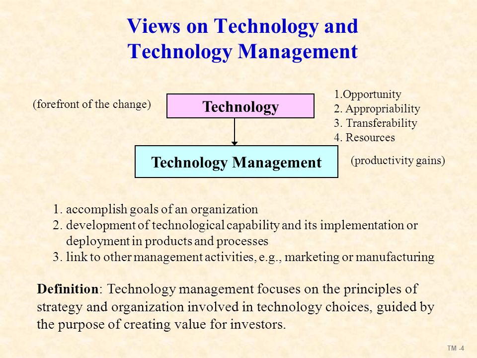 TM -3 Management Decision and Competitive Advantage Value Drivers Management Decision Speed Value to learn, adapt, innovate () Technology Innovation Competitive Advantage Revenue generation Cost reduction Cost avoidance Creating Value & Agent of Change
