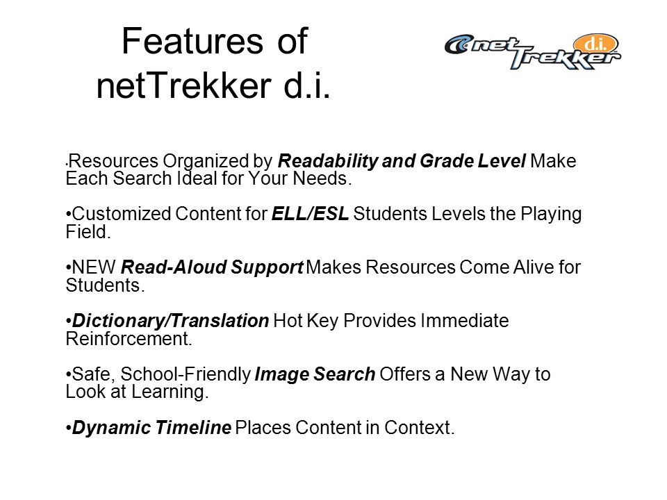 Features of netTrekker d.i.