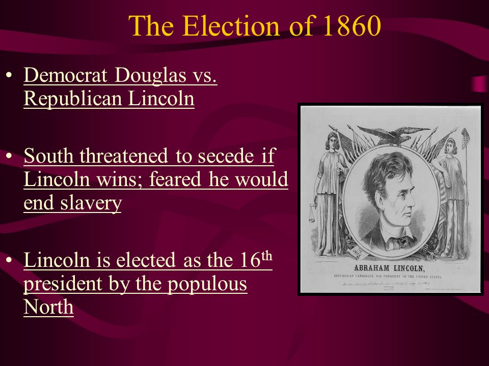 The Election of 1860 Democrat Douglas vs.