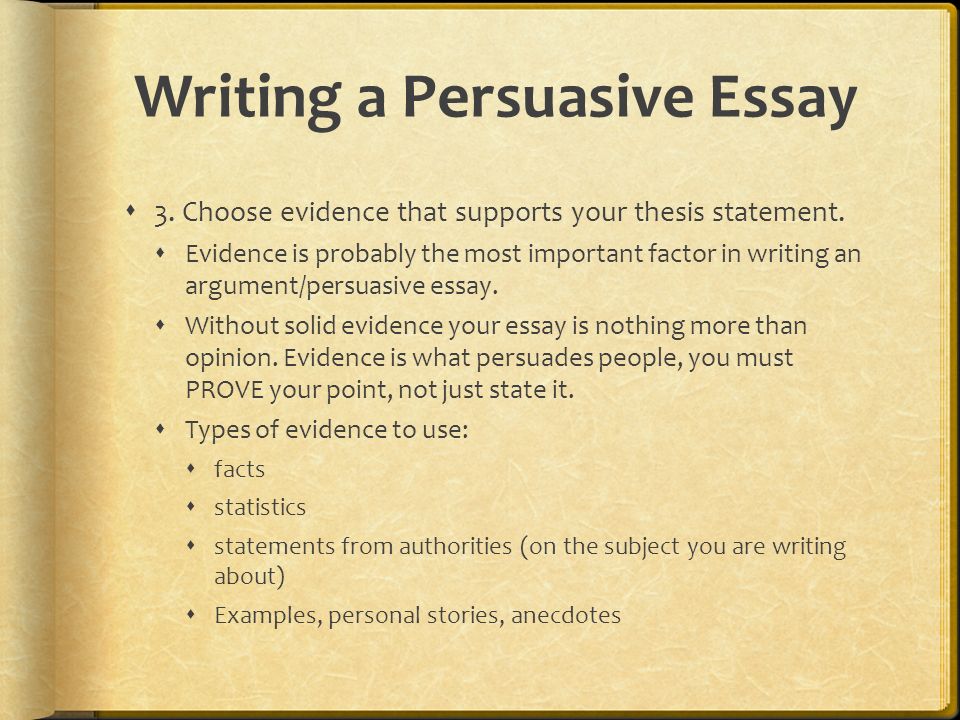 Writing a Persuasive Essay  3. Choose evidence that supports your thesis statement.