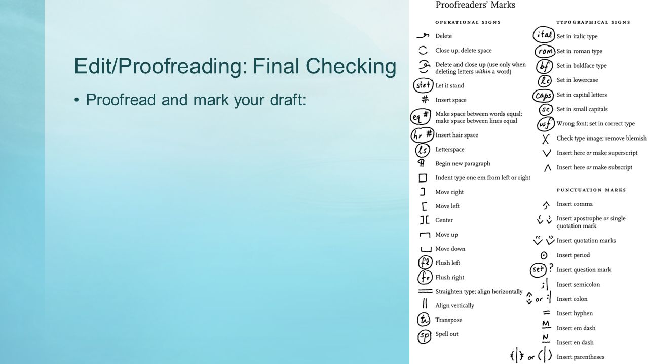 Edit/Proofreading: Final Checking Proofread and mark your draft: