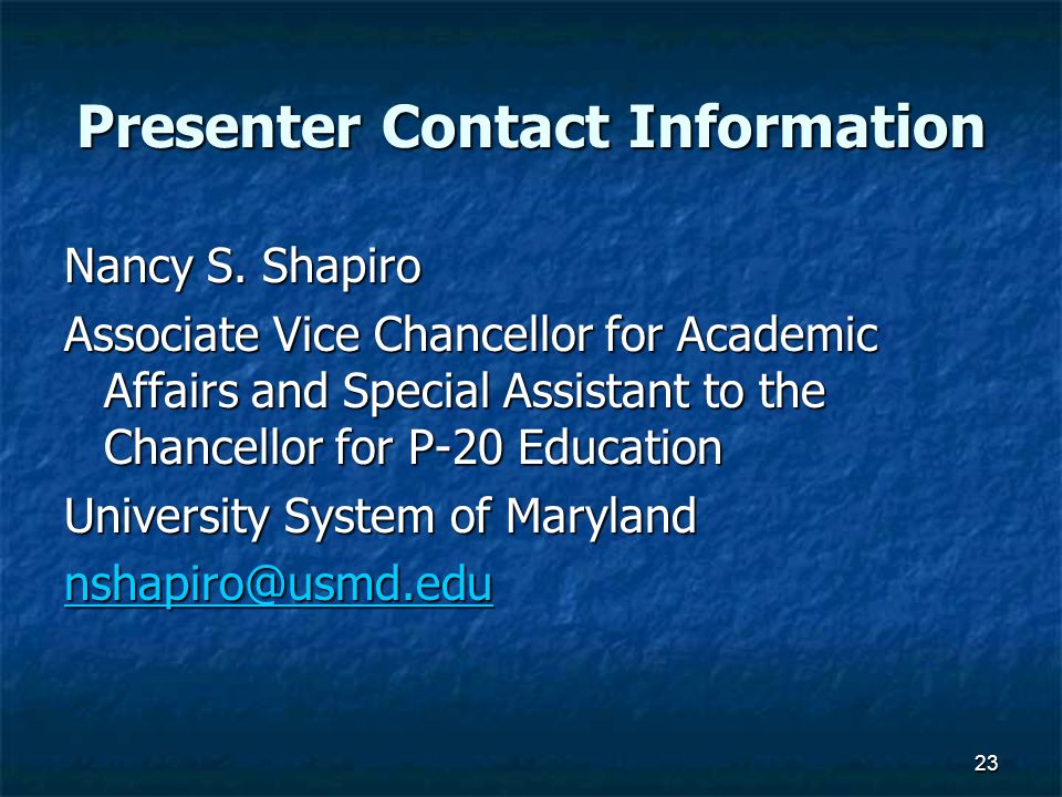 Presenter Contact Information Nancy S.