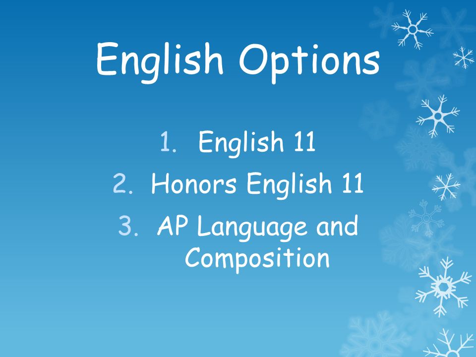 English Options 1.English 11 2.Honors English 11 3.AP Language and Composition