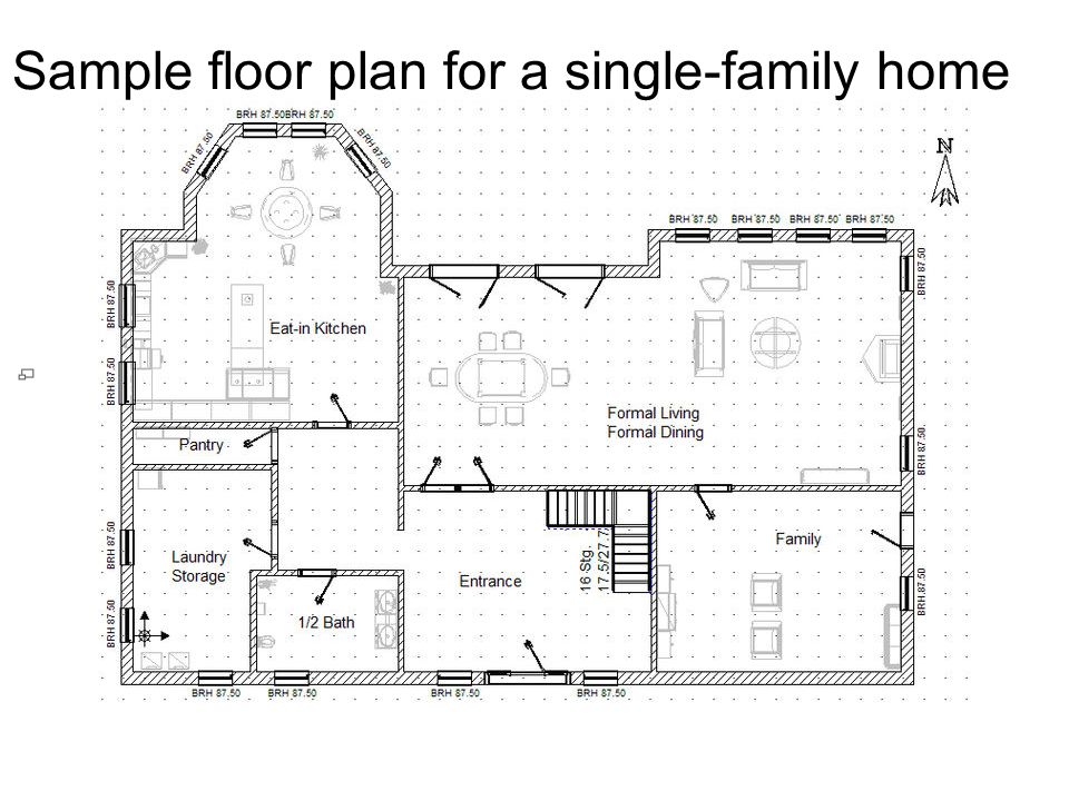 Sample floor plan for a single-family home