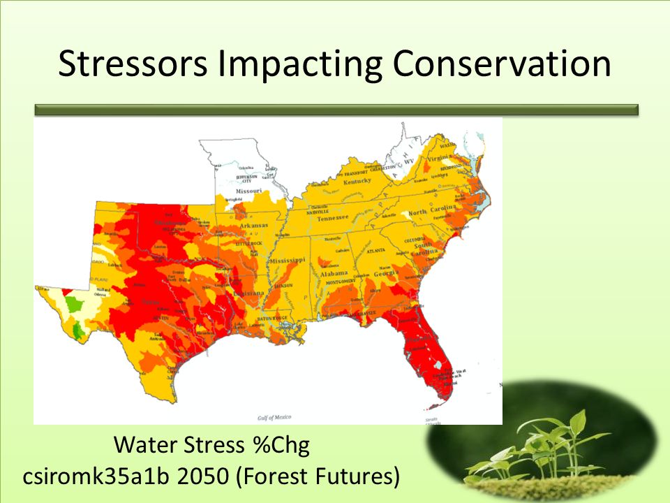 Water Stress %Chg csiromk35a1b 2050 (Forest Futures) Stressors Impacting Conservation