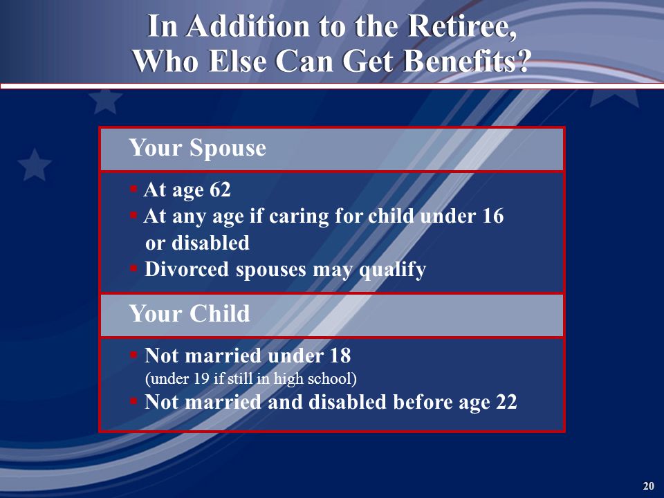 20 In Addition to the Retiree, Who Else Can Get Benefits.