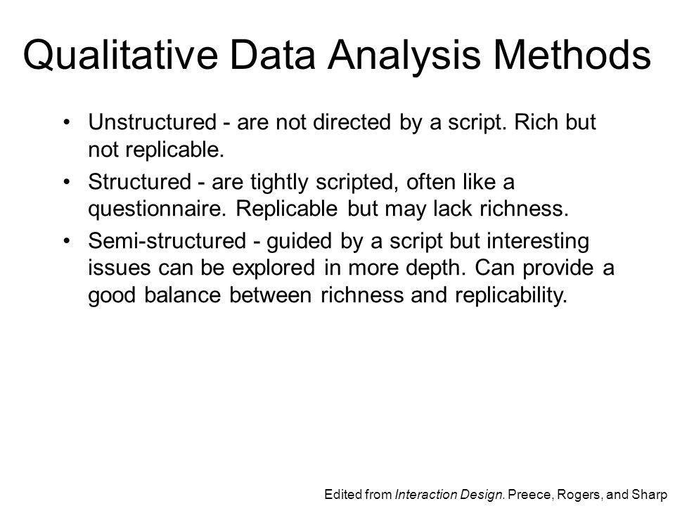 Qualitative Data Analysis Methods Unstructured - are not directed by a script.