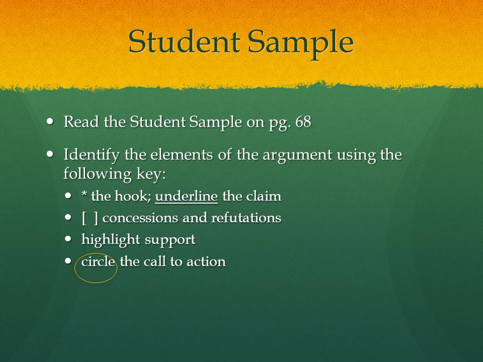 Student Sample Read the Student Sample on pg. 68 Read the Student Sample on pg.