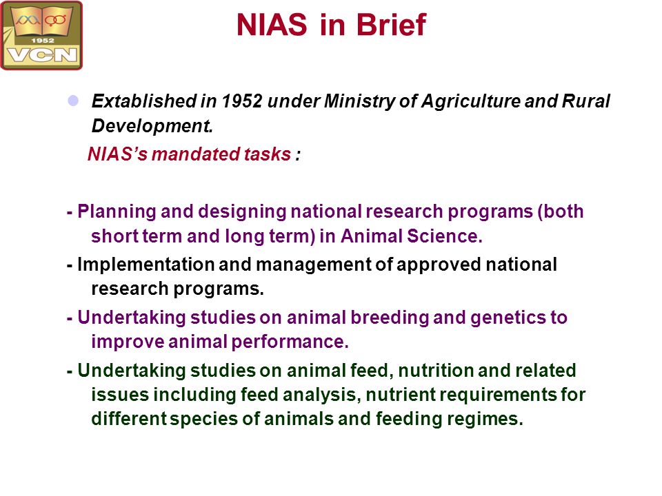 National Institute of Animal Sciences Headquater Research station, centres.  - ppt download
