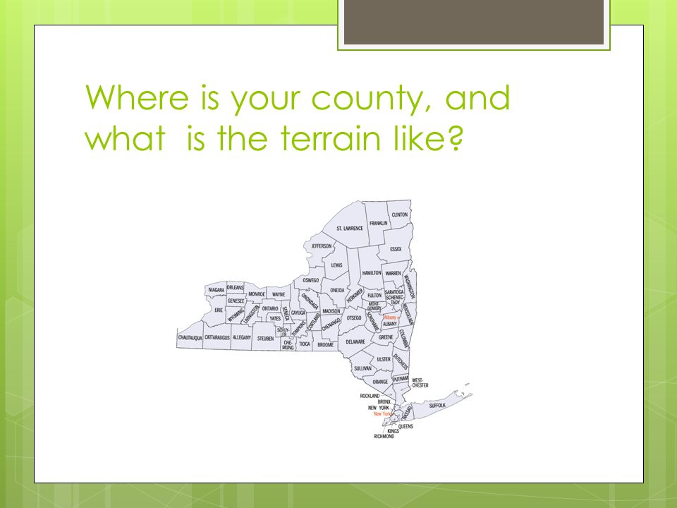 Where is your county, and what is the terrain like