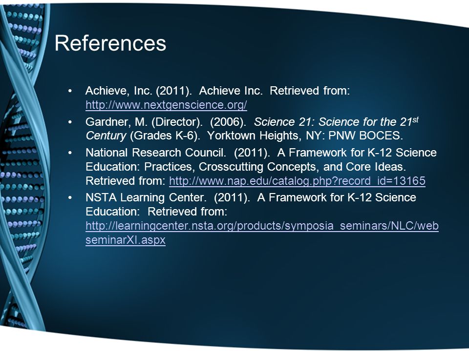 References Achieve, Inc. (2011). Achieve Inc.