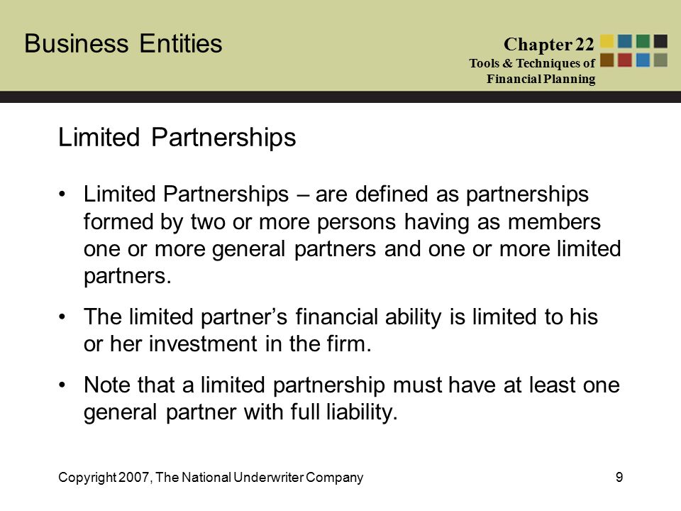 Business Entities Chapter 22 Tools Techniques Of Financial Planning Copyright 07 The National Underwriter Company1 What Is A Business Entity A Business Ppt Download