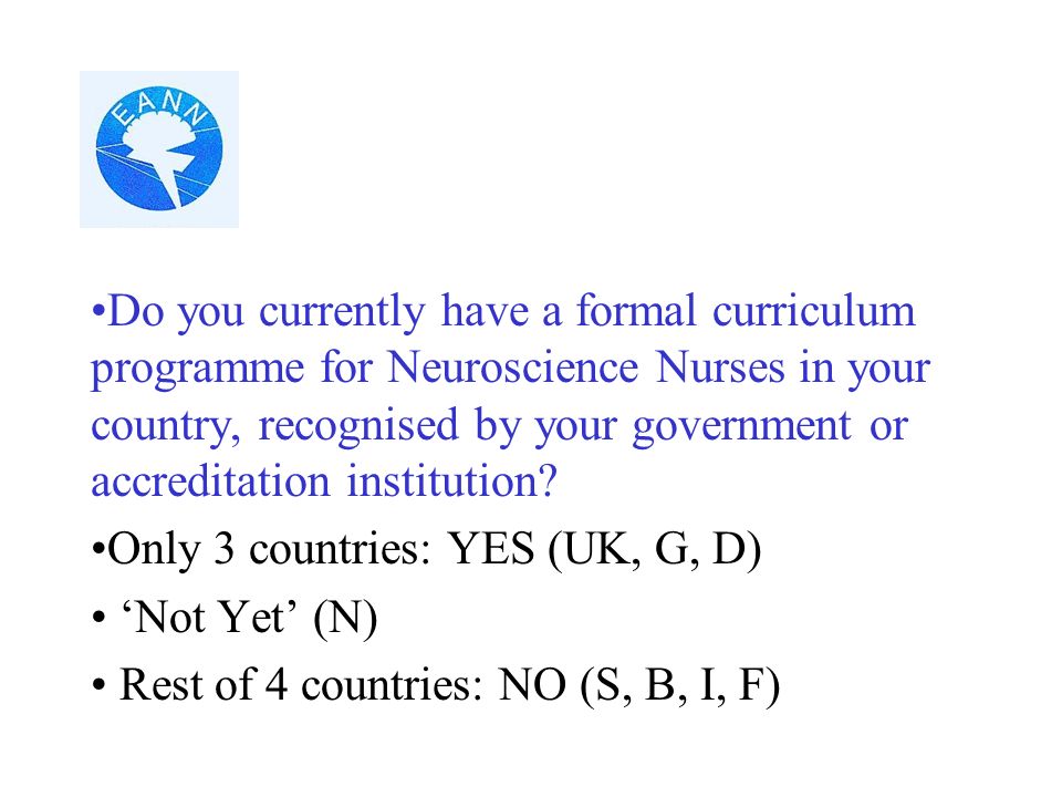 Do you currently have a formal curriculum programme for Neuroscience Nurses in your country, recognised by your government or accreditation institution.