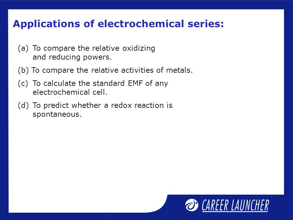 electrochemical series and its applications