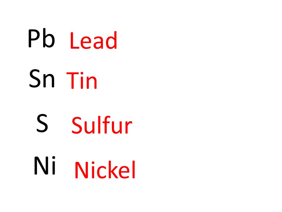 Pb Lead Sn Tin S Sulfur Ni Nickel
