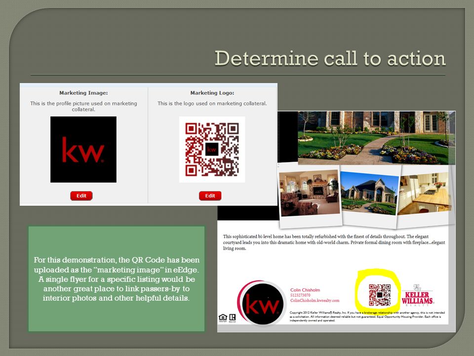 For this demonstration, the QR Code has been uploaded as the marketing image in eEdge.