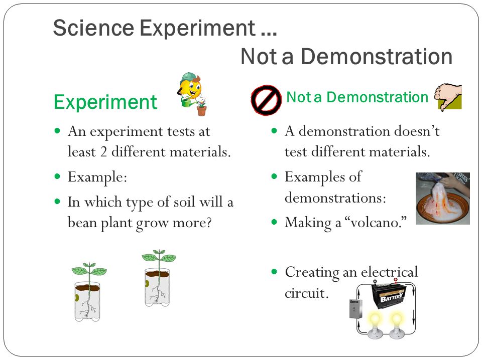 Science Experiment … Not a Demonstration Experiment Not a Demonstration An experiment tests at least 2 different materials.
