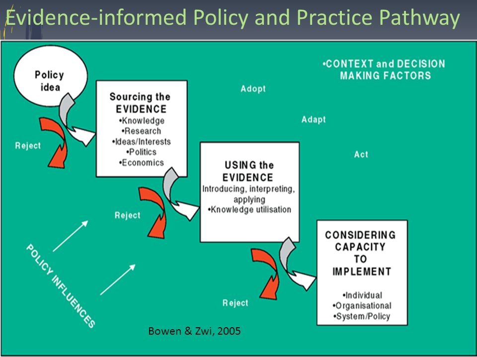 Evidence-informed Policy and Practice Pathway Bowen & Zwi, 2005