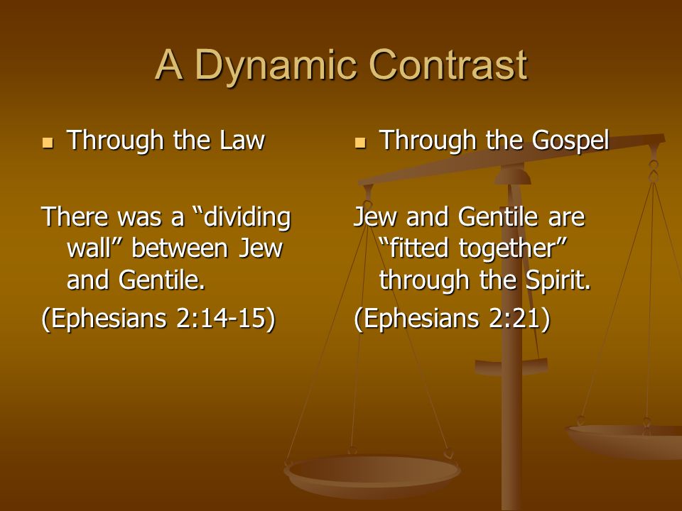 A Dynamic Contrast Through the Law Through the Law There was a dividing wall between Jew and Gentile.