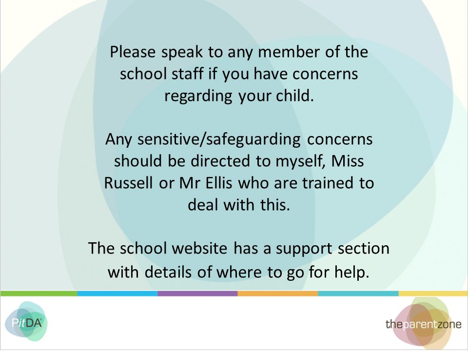 Please speak to any member of the school staff if you have concerns regarding your child.