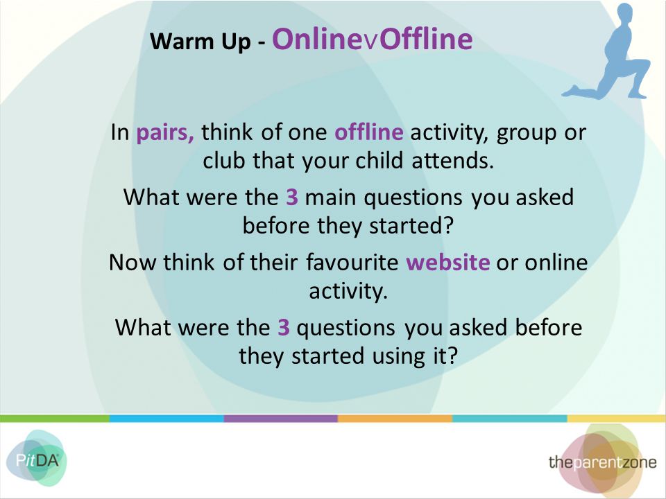 Warm Up - Online ∨ Offline In pairs, think of one offline activity, group or club that your child attends.