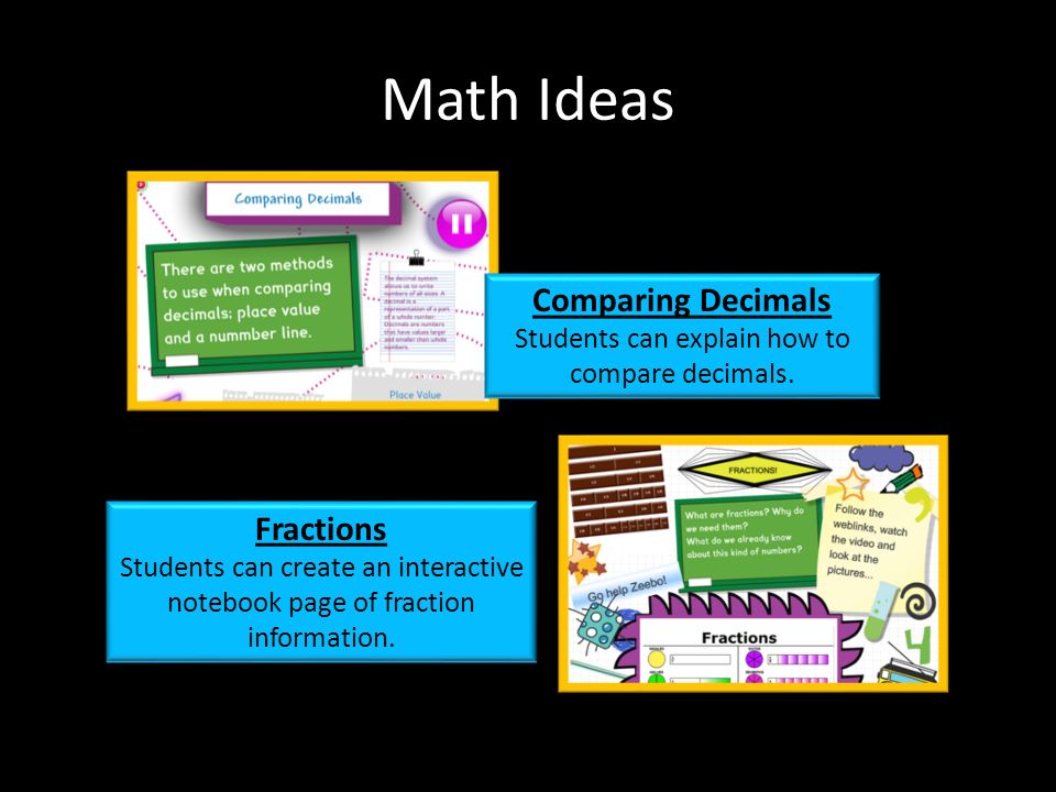 Math Ideas Comparing Decimals Students can explain how to compare decimals.