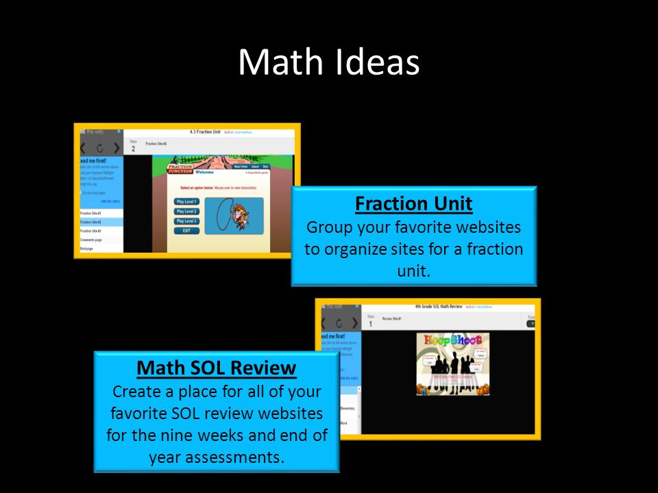 Math Ideas Fraction Unit Group your favorite websites to organize sites for a fraction unit.