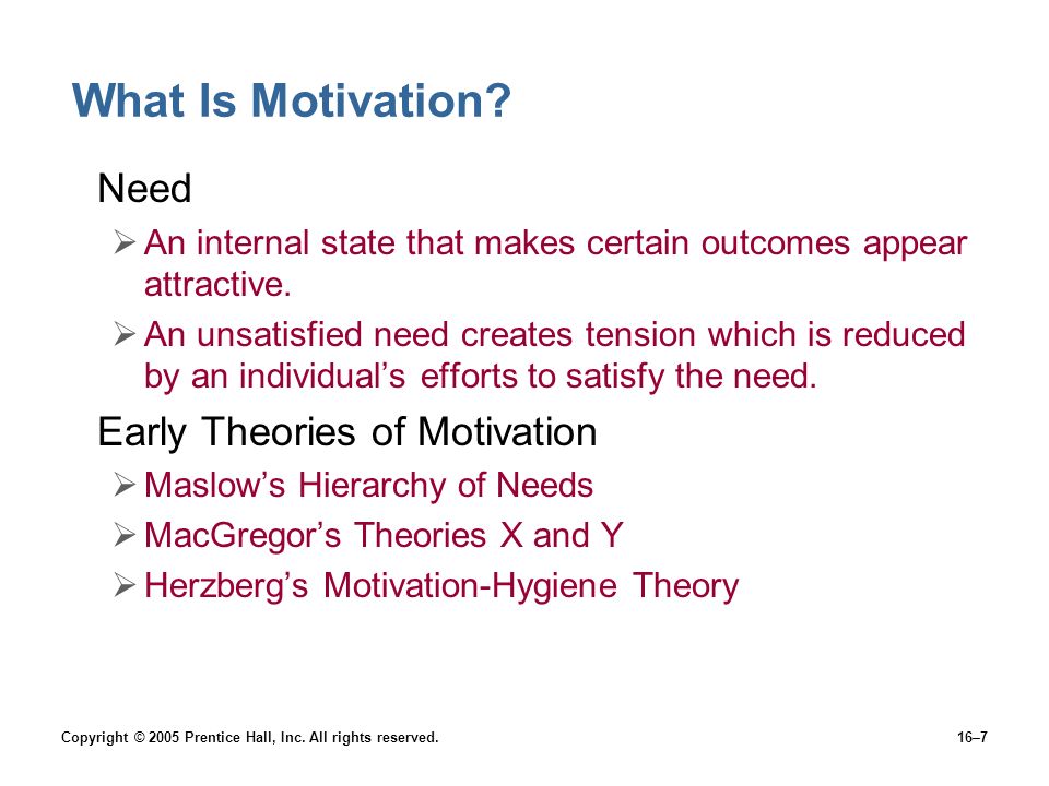 Copyright © 2005 Prentice Hall, Inc. All rights reserved.16–7 What Is Motivation.