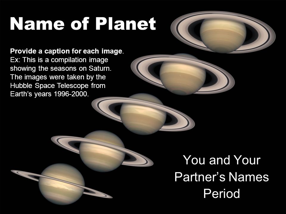 Name of Planet You and Your Partner’s Names Period Provide a caption for each image.