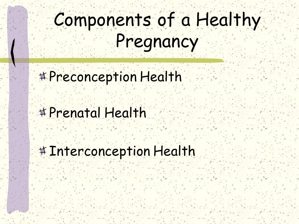 Components of a Healthy Pregnancy Preconception Health Prenatal Health Interconception Health