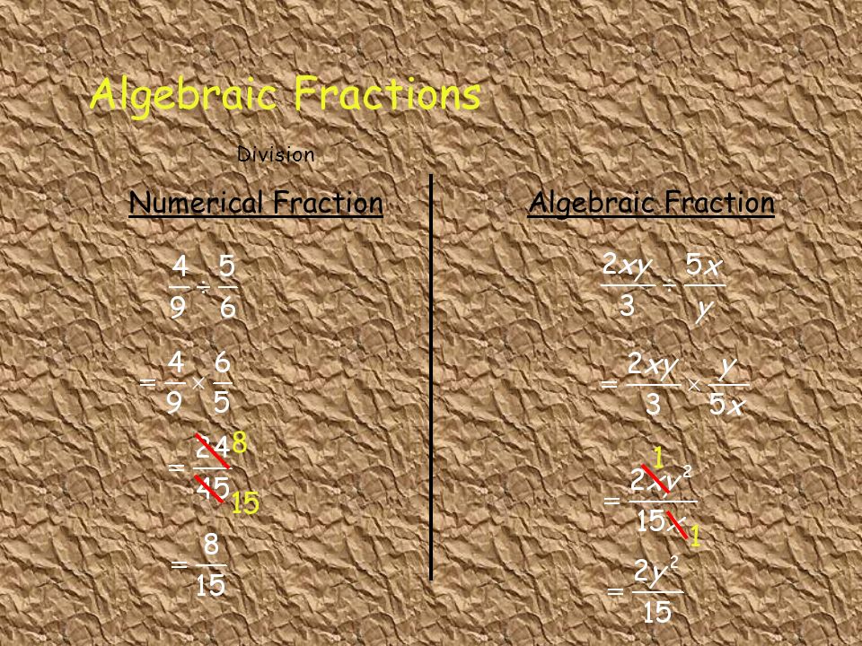 Numerical Fraction Algebraic Fraction Algebraic Fractions Division