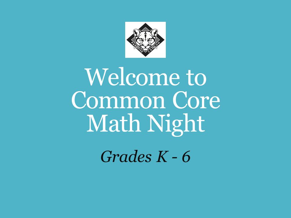 Welcome to Common Core Math Night Grades K - 6