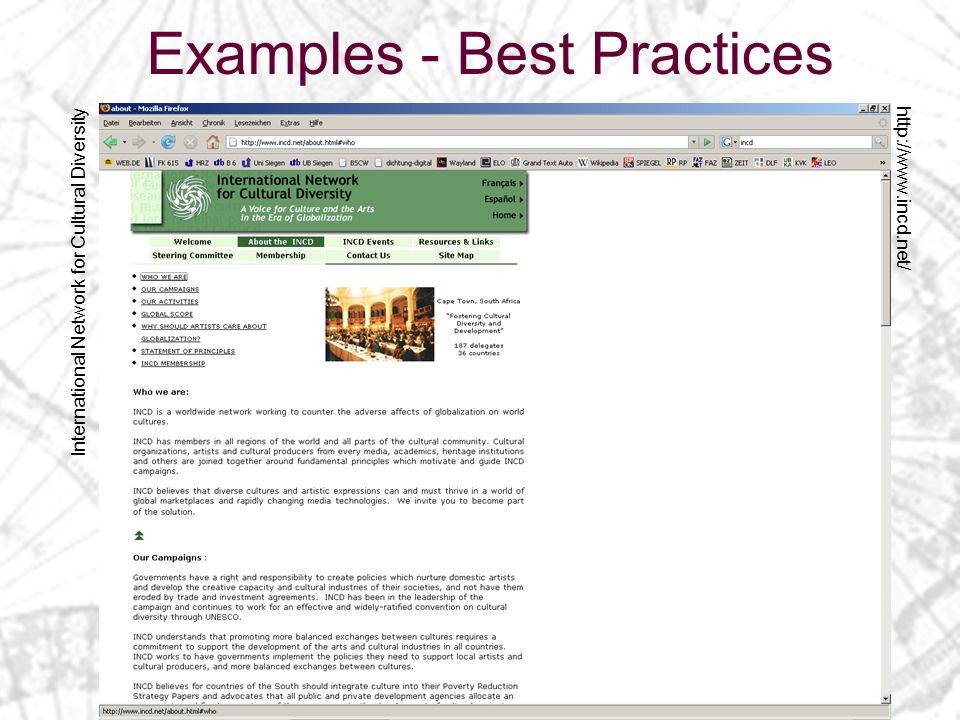Examples - Best Practices International Network for Cultural Diversity