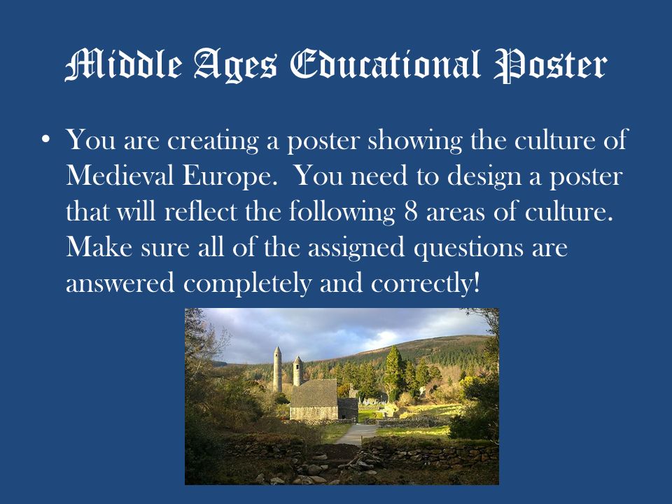Middle Ages Educational Poster You are creating a poster showing the culture of Medieval Europe.